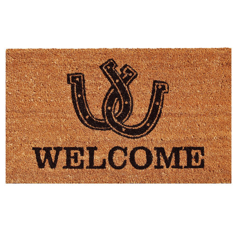 Calloway Mills Horseshoe Welcome Doormat front view showing sturdy coir for dirt scraping