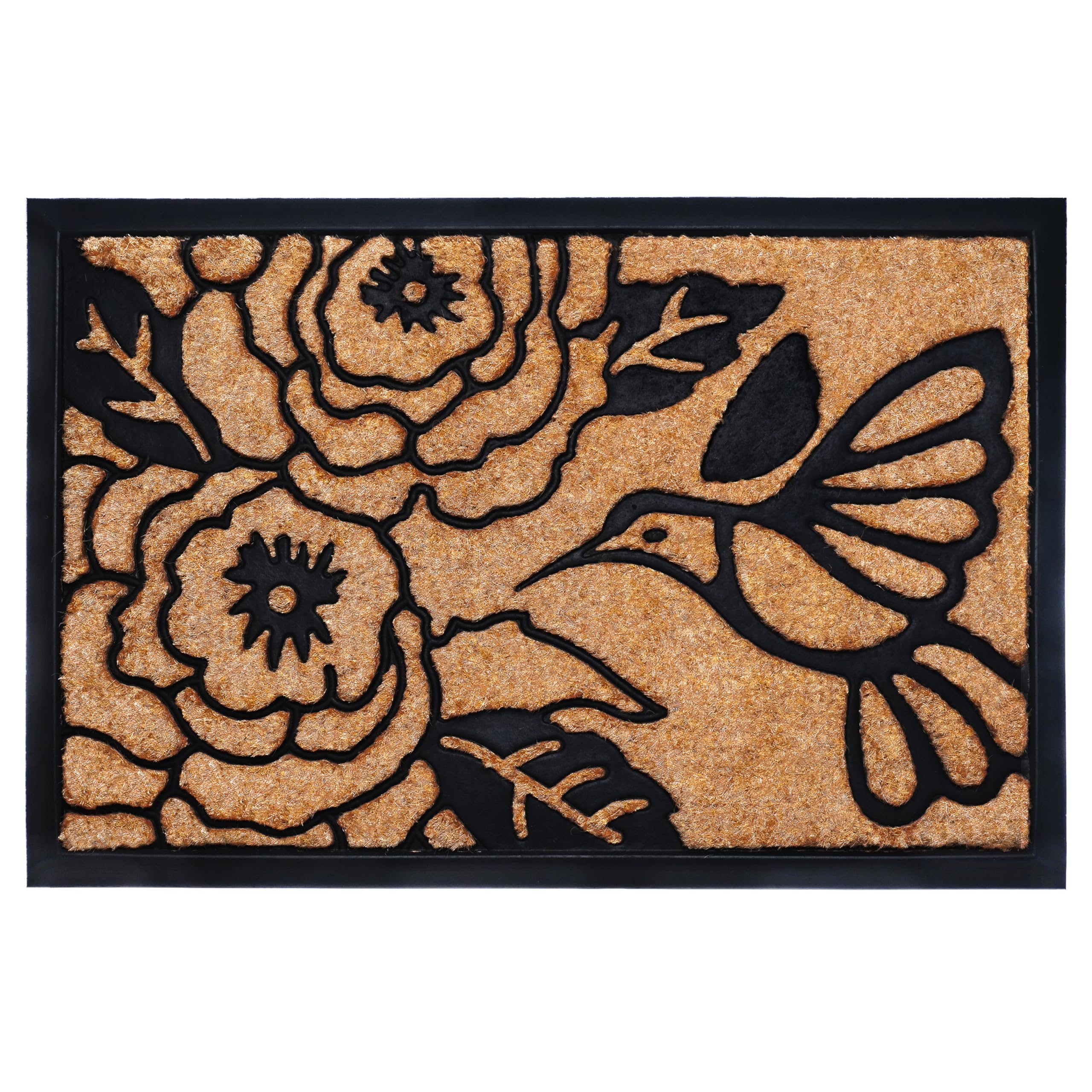 Calloway Mills Hummingbird Haven doormat with coir center scrapes dirt at the doorstep.