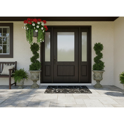 Closeup texture of Calloway Mills Lilac Vine Doormat highlighting durable rubber