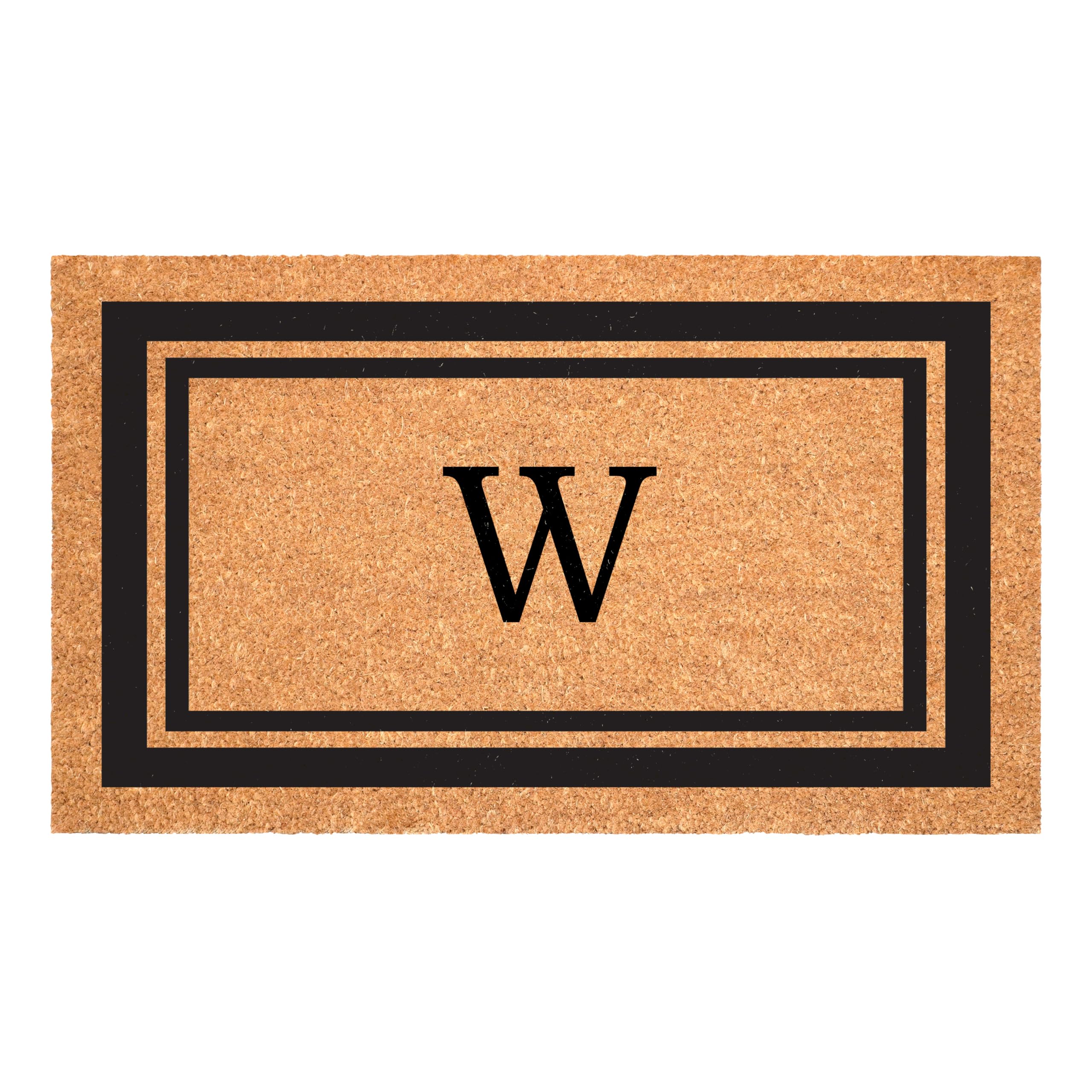 Calloway Mills monogram doormat with black border and W, helps keep entry clean.