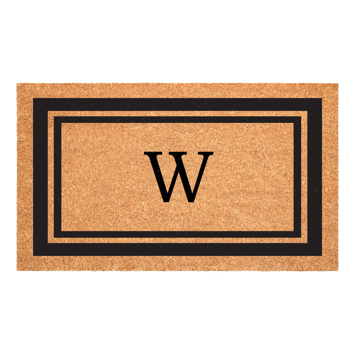 Calloway Mills monogram doormat with black border and W, helps keep entry clean.