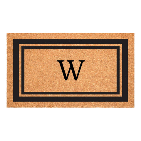 Calloway Mills monogram doormat with black border and W, helps keep entry clean.