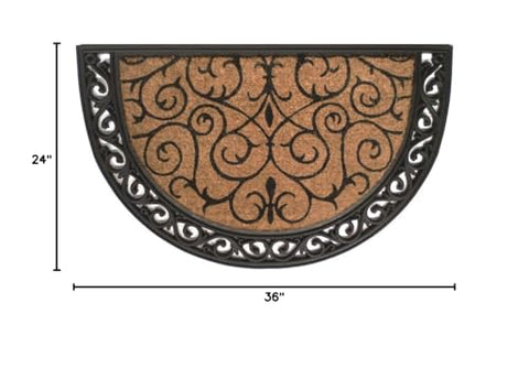 Calloway Mills Ornate Scroll Doormat—heavy-duty rubber base adds stability.