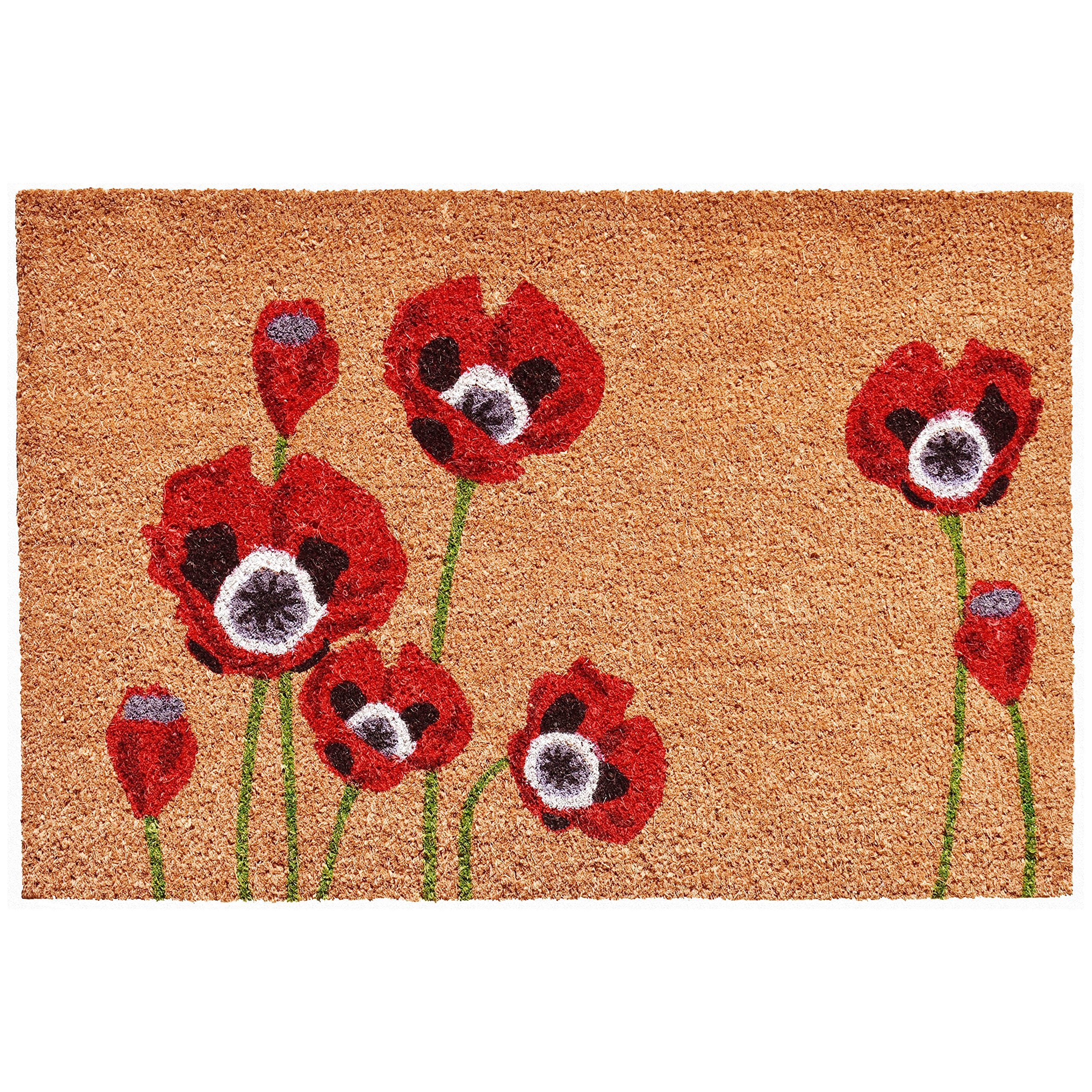 Calloway Mills Red Poppies doormat front view showing durable coir that scrapes dirt