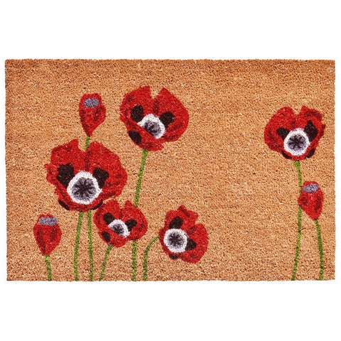 Calloway Mills Red Poppies doormat front view showing durable coir that scrapes dirt