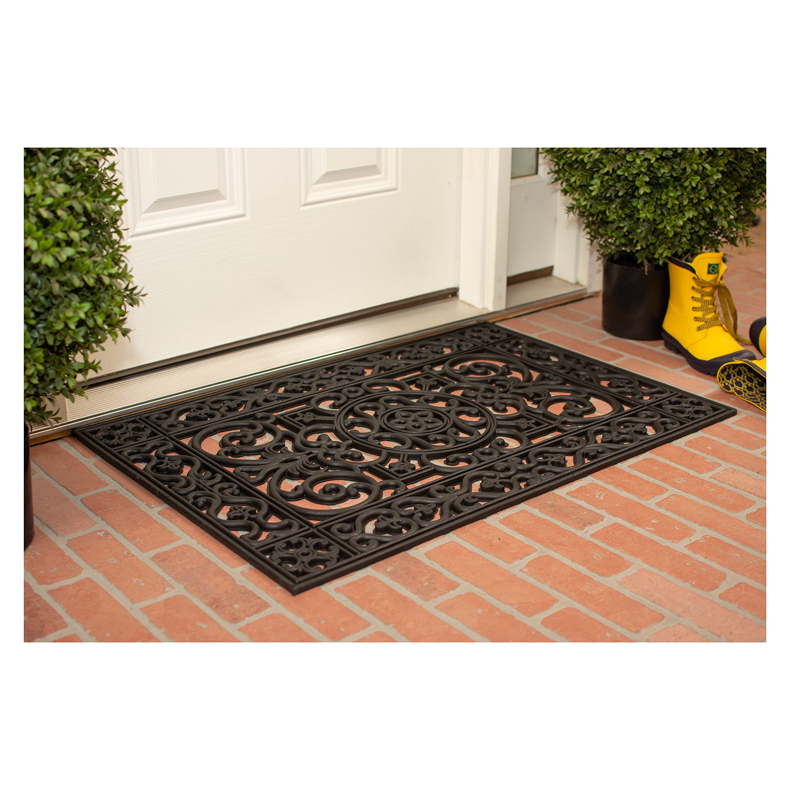Calloway Mills Utopia wrought-iron scroll motif traps dirt at entry.