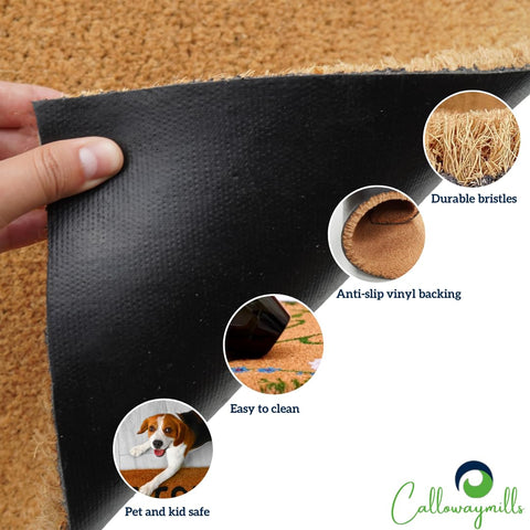 Vinyl backing adds durability and helps the mat maintain its shape.