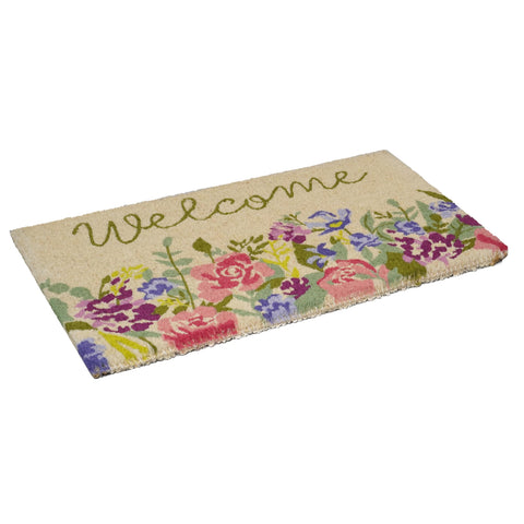 Calloway Mills Welcome Floral Doormat material-coir closeup highlights renewable eco-friendly fiber