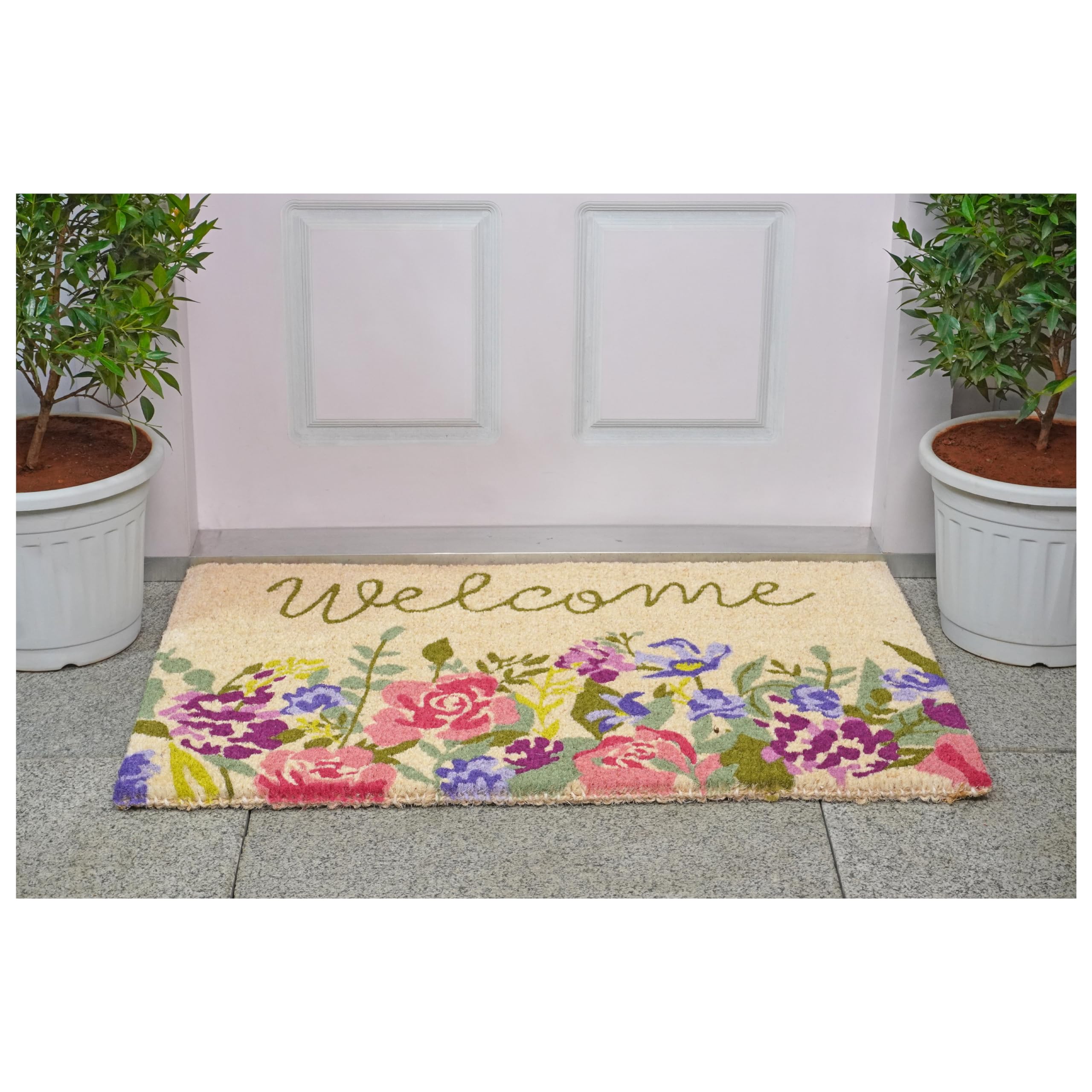Calloway Mills Welcome Floral Doormat on entryway captures weather-friendly all-season use