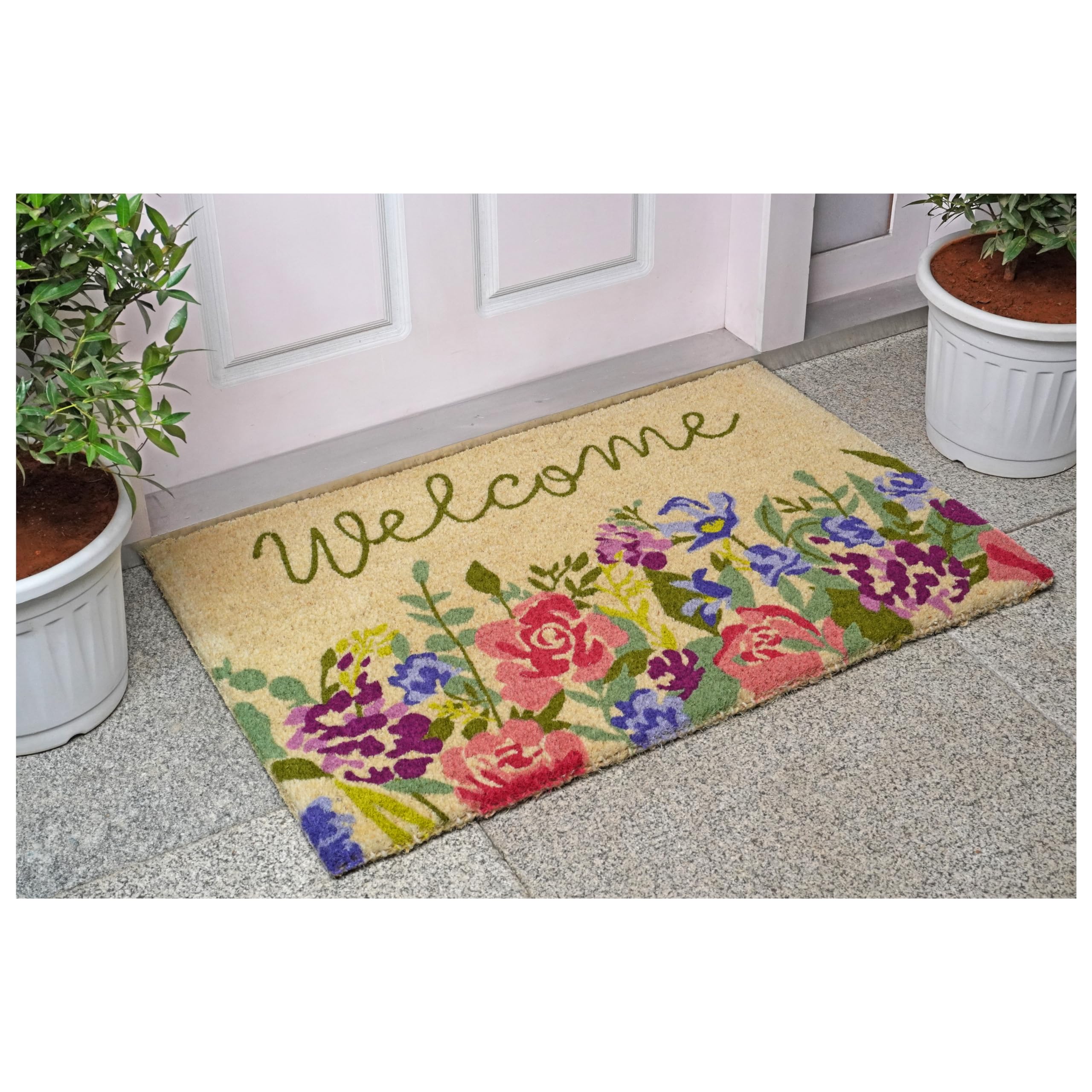 Calloway Mills Welcome Floral Doormat texture closeup highlights dense natural fibers