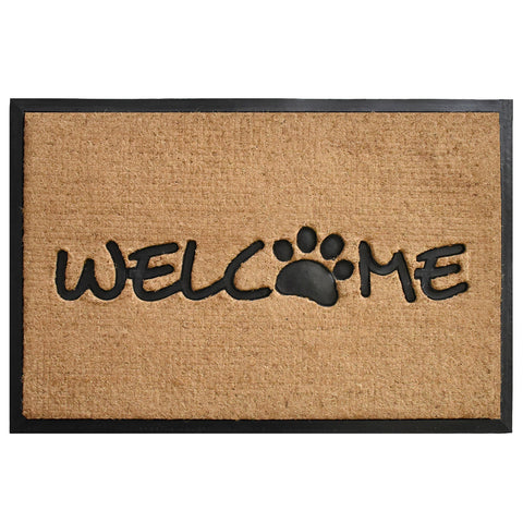 Calloway Mills Welcome Paw Doormat front view, oversized coverage for entryways