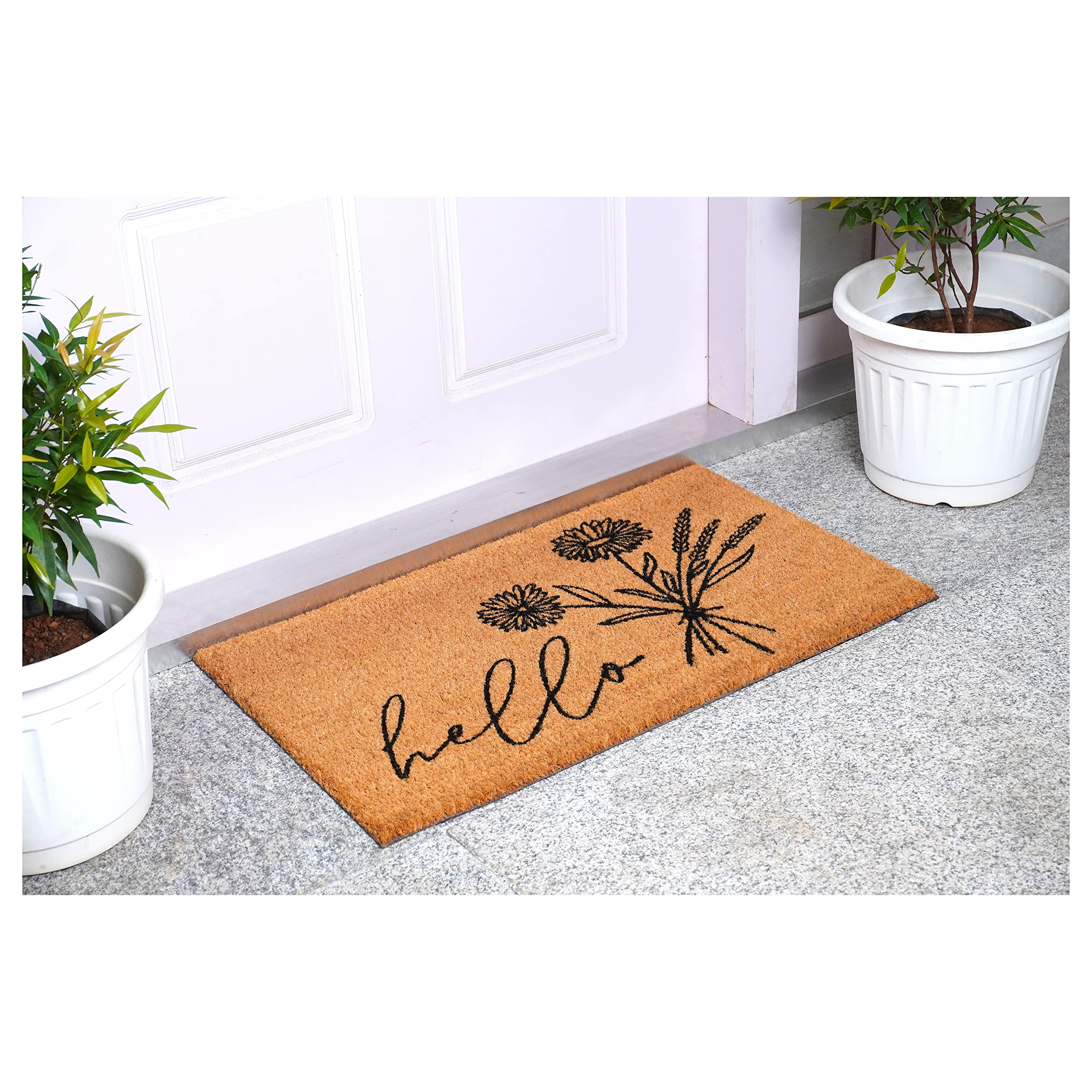 Calloway Mills Wildflower Bouquet Doormat coir texture close-up highlighting dirt scraping