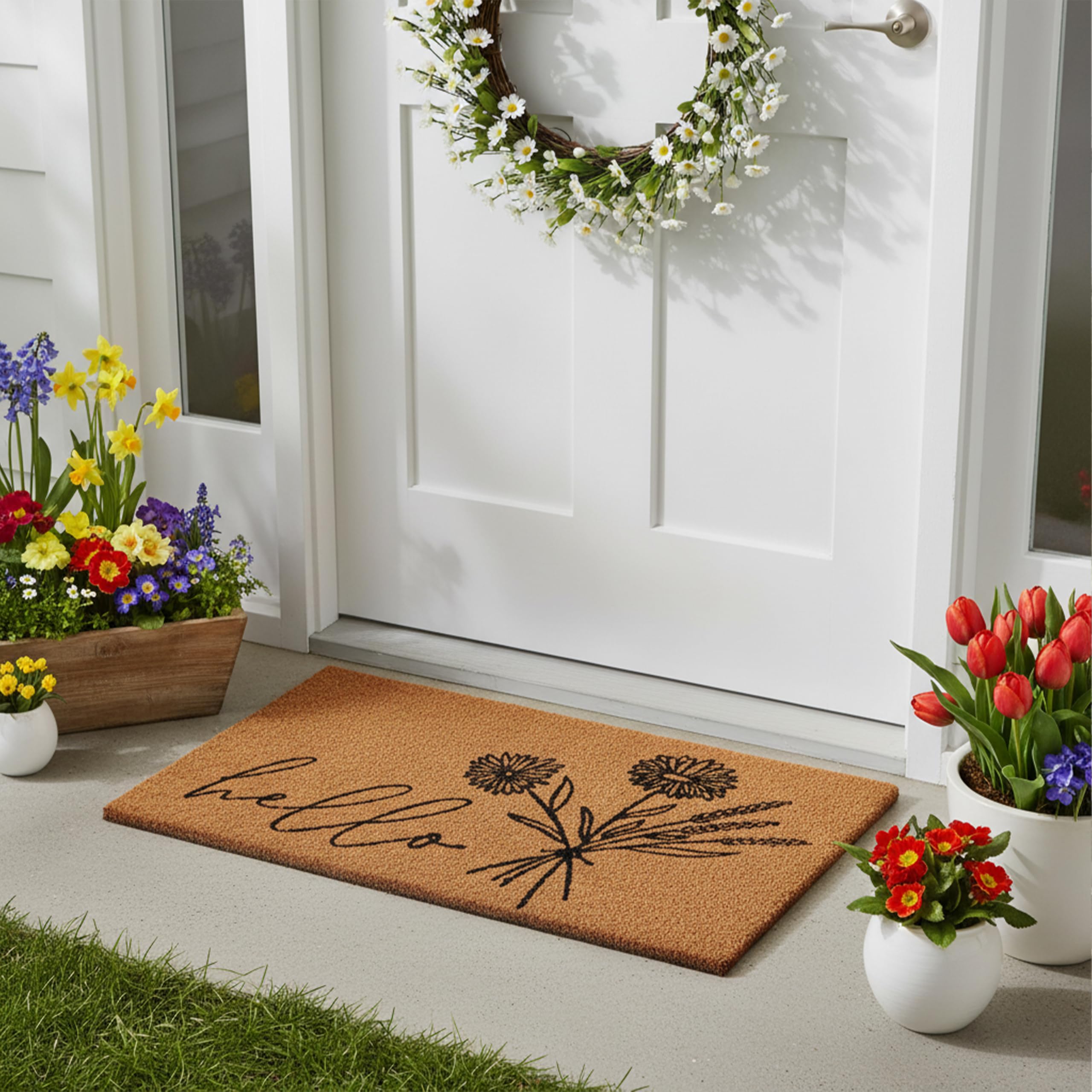 Calloway Mills doormat shows coir detail and rough fibers ideal for brushing dirt