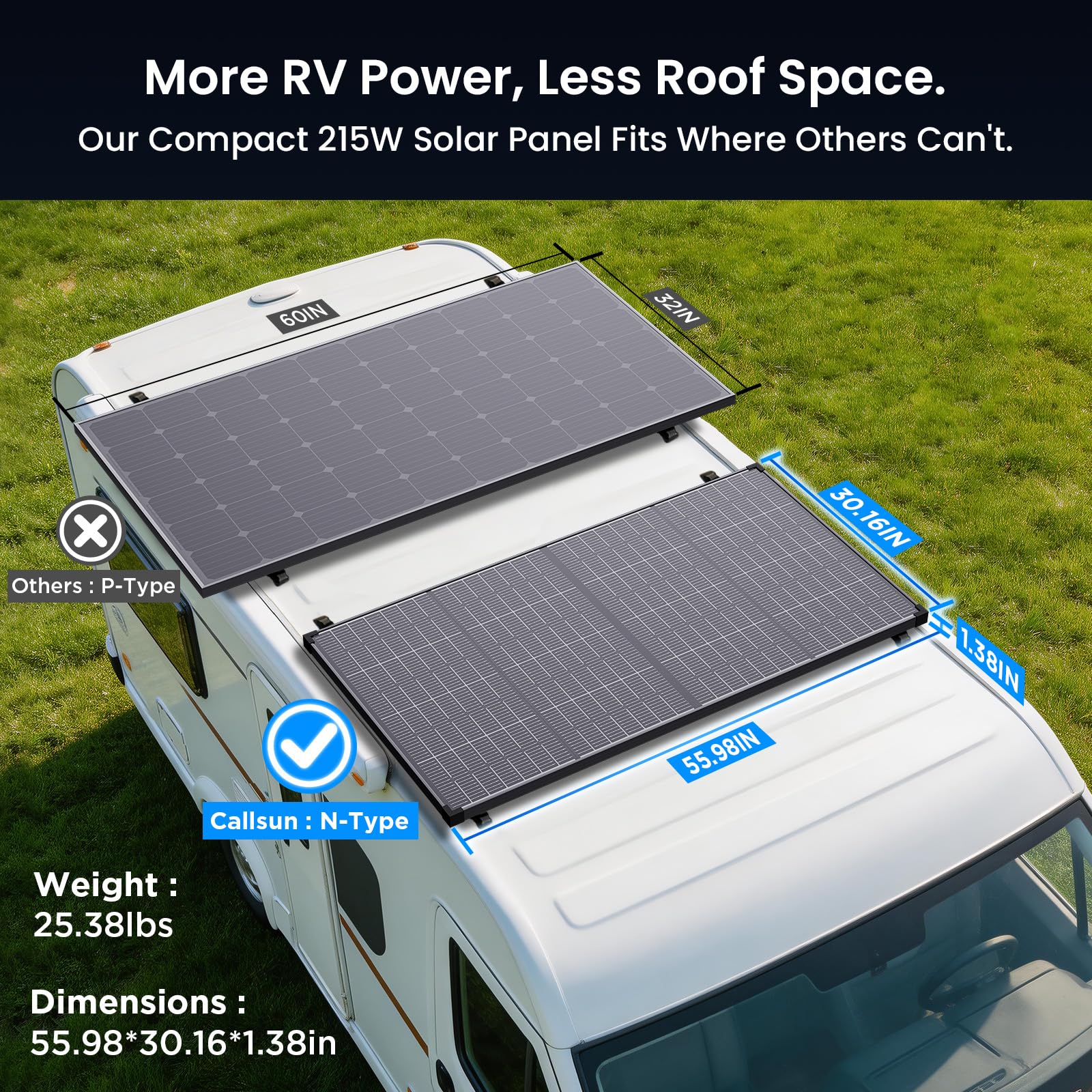 Callsun warranty information highlighting 25-year power warranty and 10-year coverage