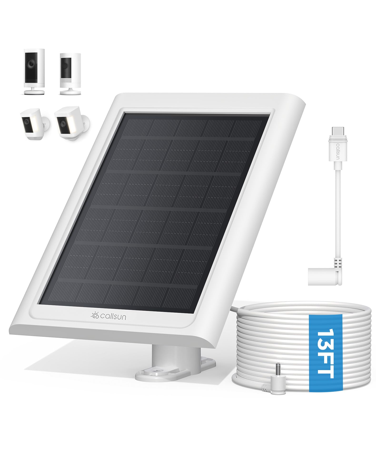 Callsun solar panel for Ring Camera front view, showcasing compact outdoor charging option