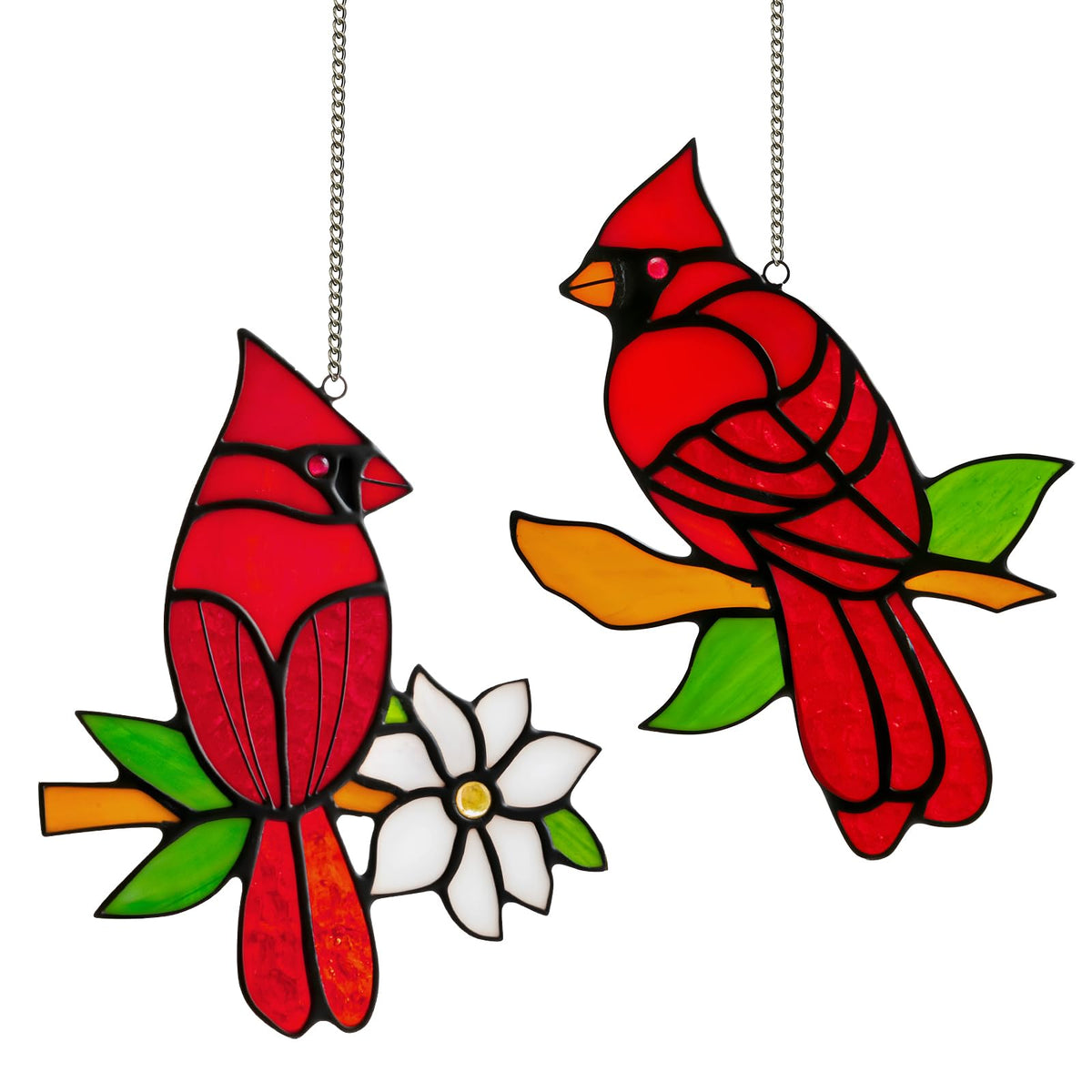 Calmpathz cardinal stained glass suncatcher bright red lights up sunny windows