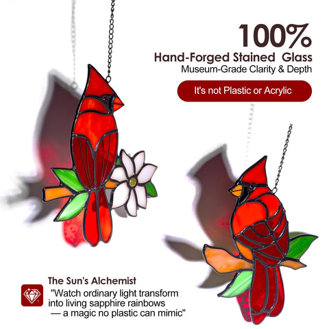 Calmpathz handcrafted stained-glass cardinal panel for colorful home decor