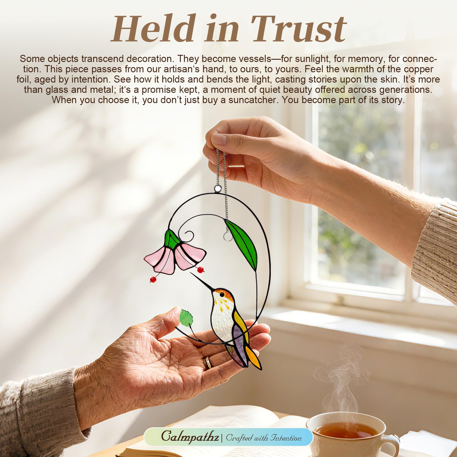 Calmpathz suncatcher stands as a cherished keepsake with heirloom potential