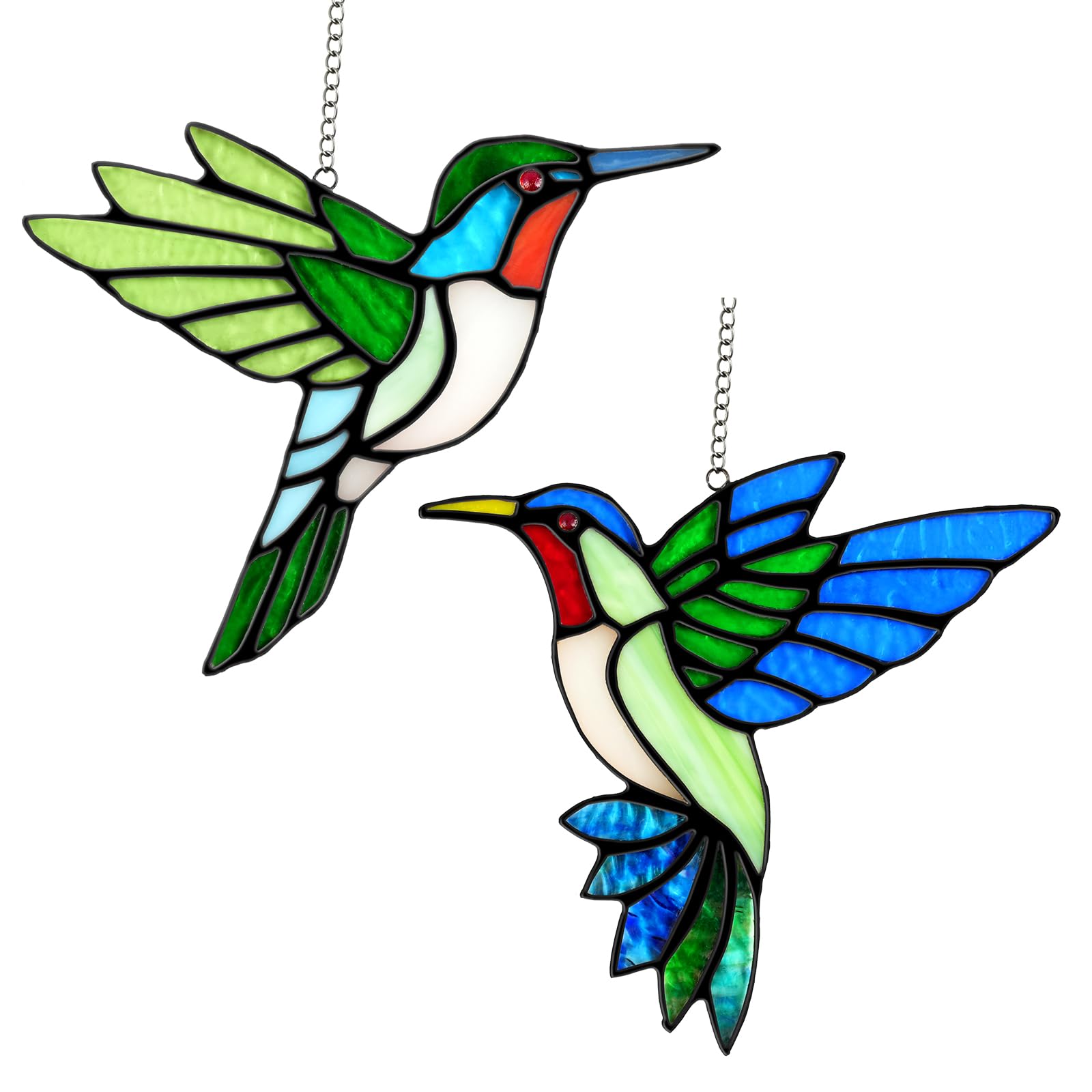 Calmpathz hummingbird suncatcher front view casting vibrant prisms in sunlight