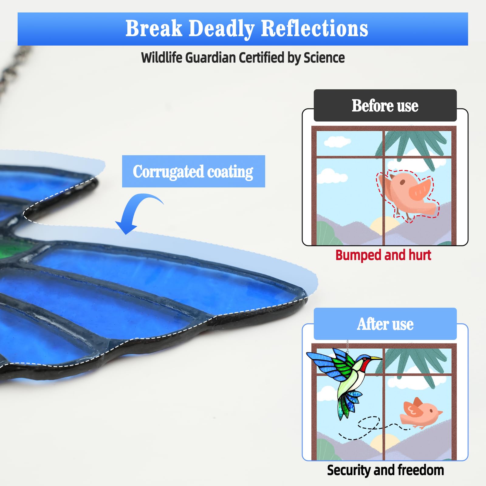 Calmpathz hummingbird suncatcher disrupts window reflections to help birds