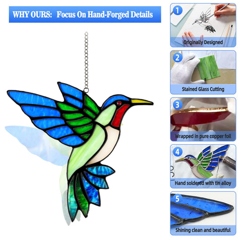 Calmpathz hummingbird suncatcher with suction hooks for easy mounting