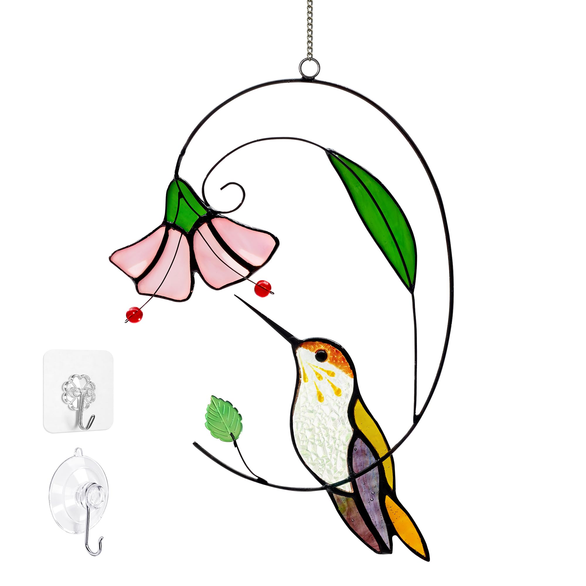 Calmpathz Tiffany hummingbird suncatcher brightens windows with vivid rainbow reflections