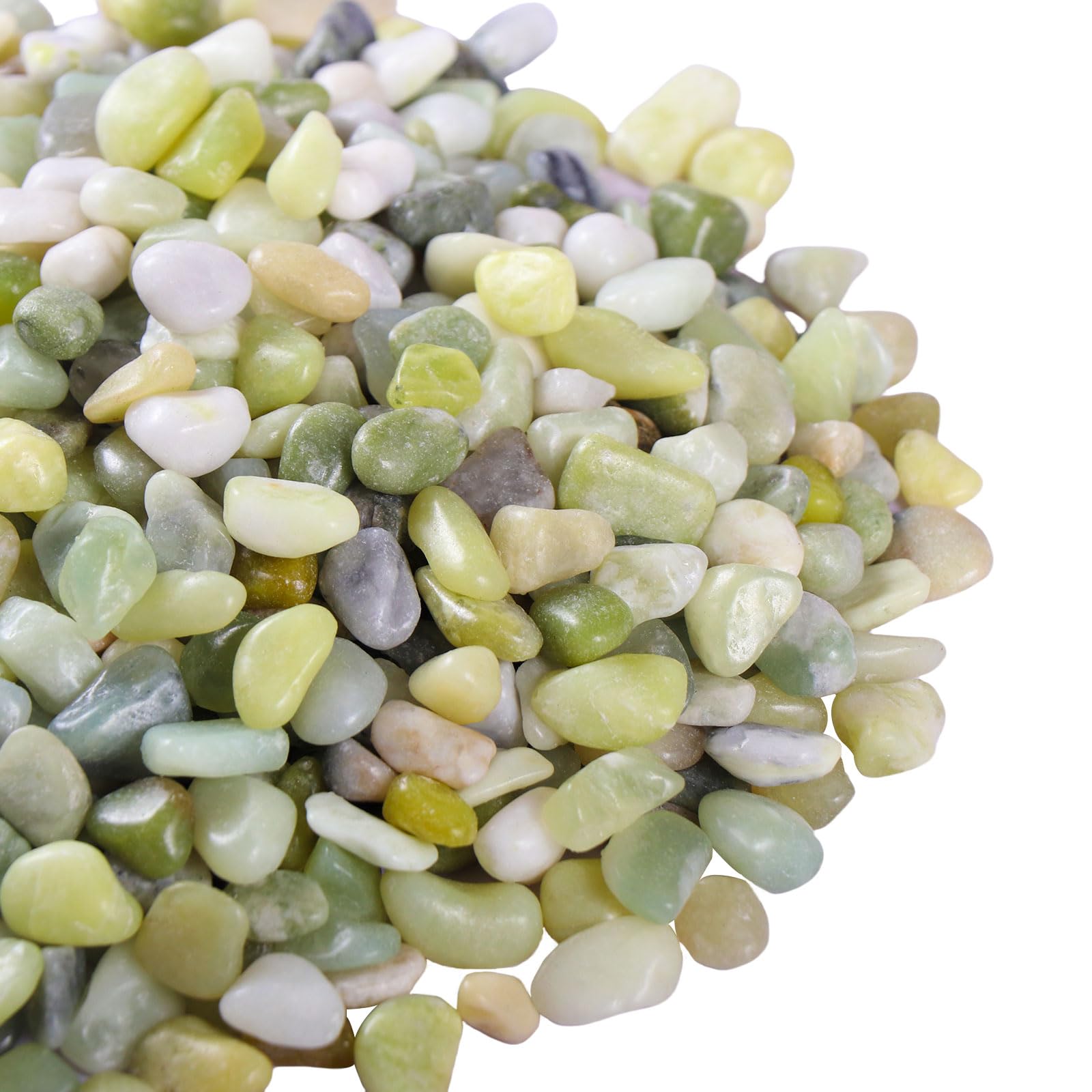Calofulston jade pebbles closeup with polished surface for indoor use