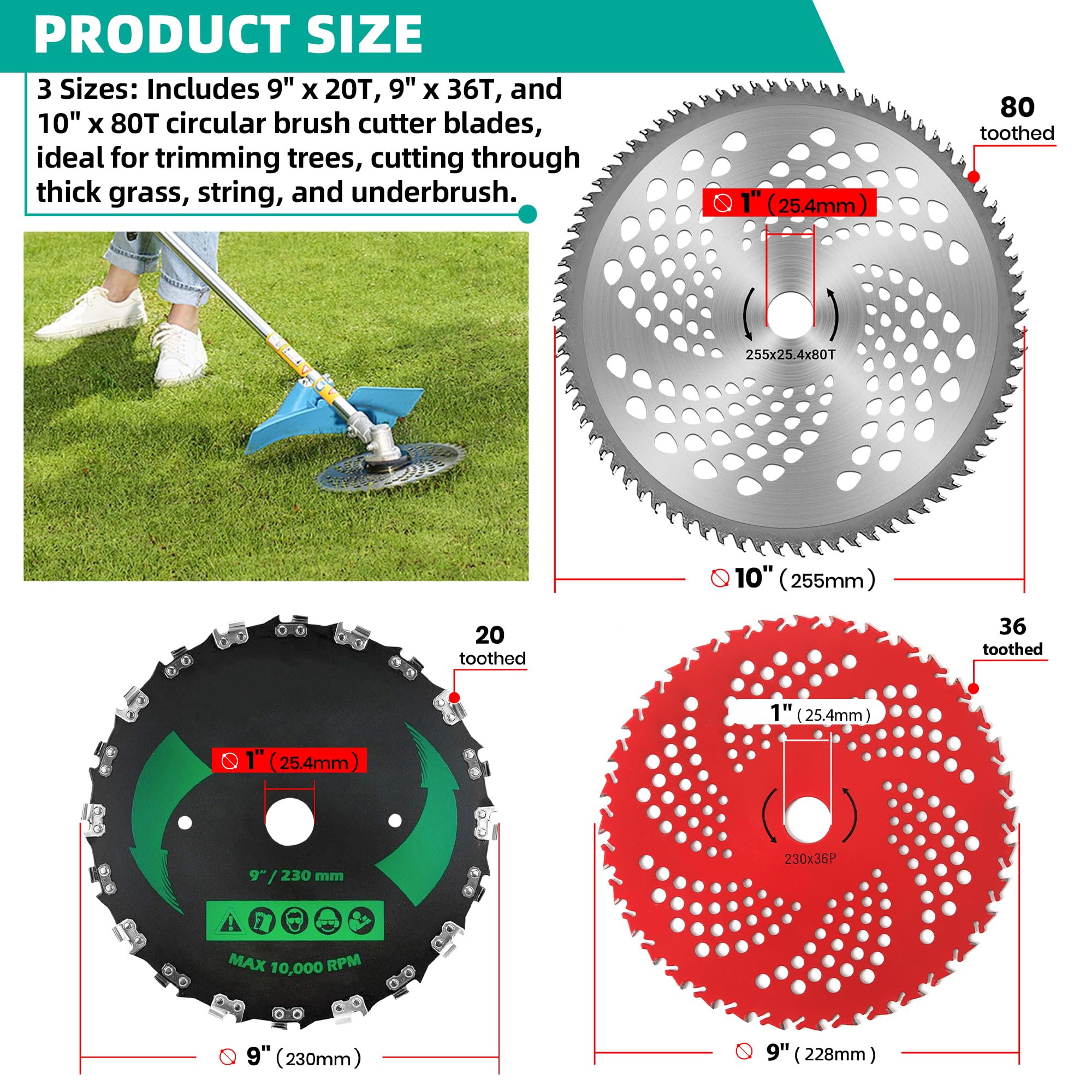 CALPALMY 9x36T blade cutting through medium-density brush efficiently.