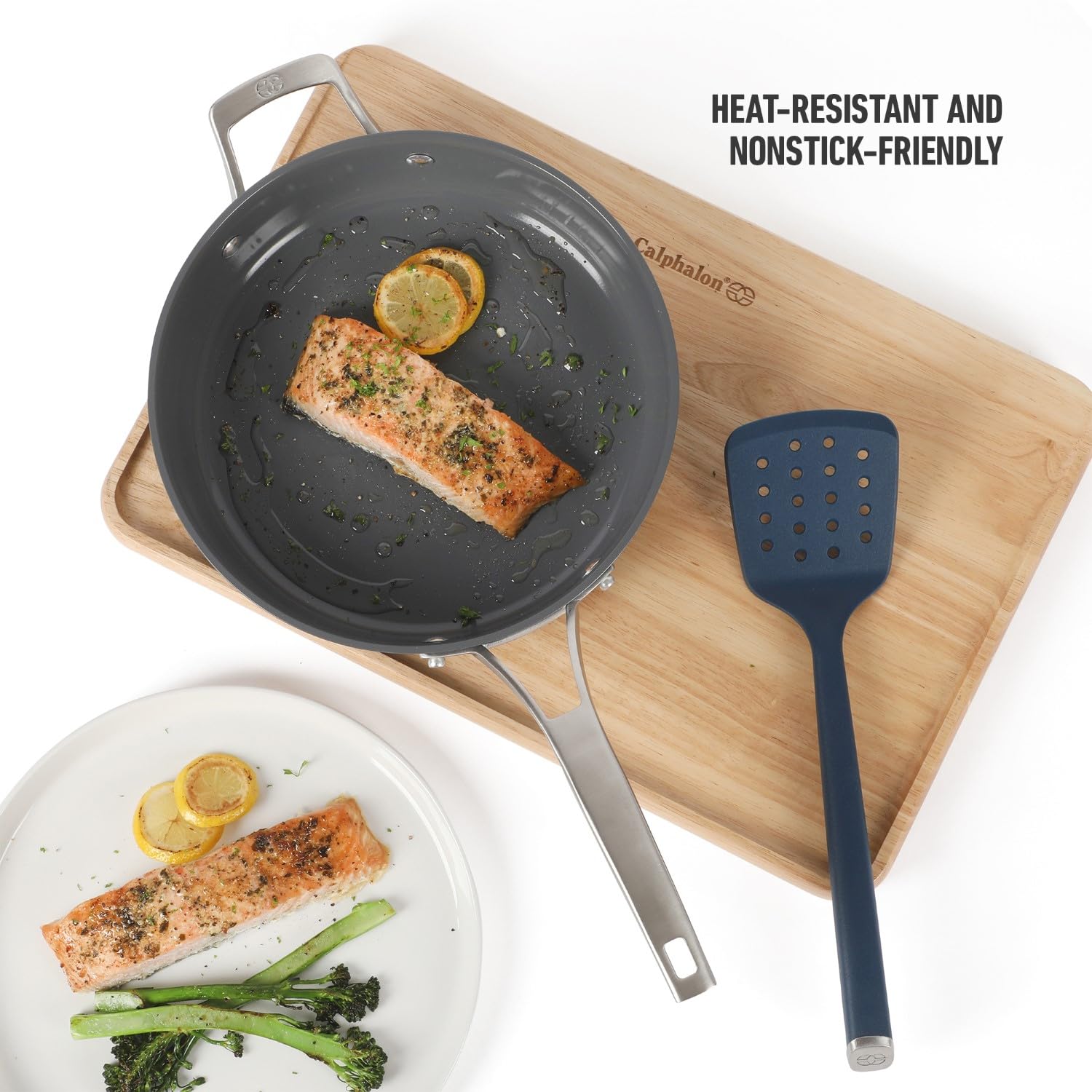 Calphalon Edge silicone slotted turner demonstrates flexible yet sturdy construction