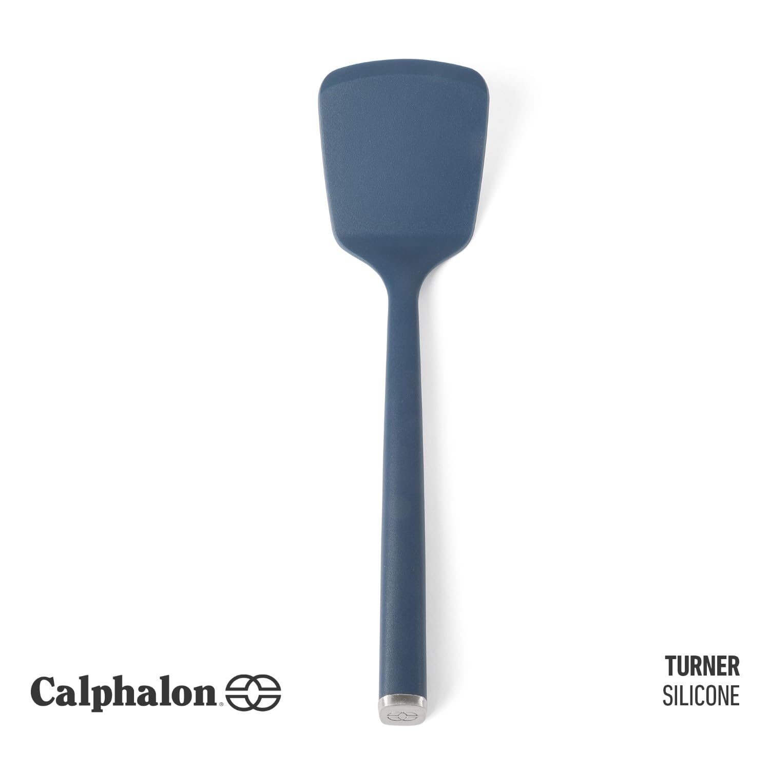 Calphalon Edge silicone turner in navy keeps nonstick surfaces scratch-free during cooking.
