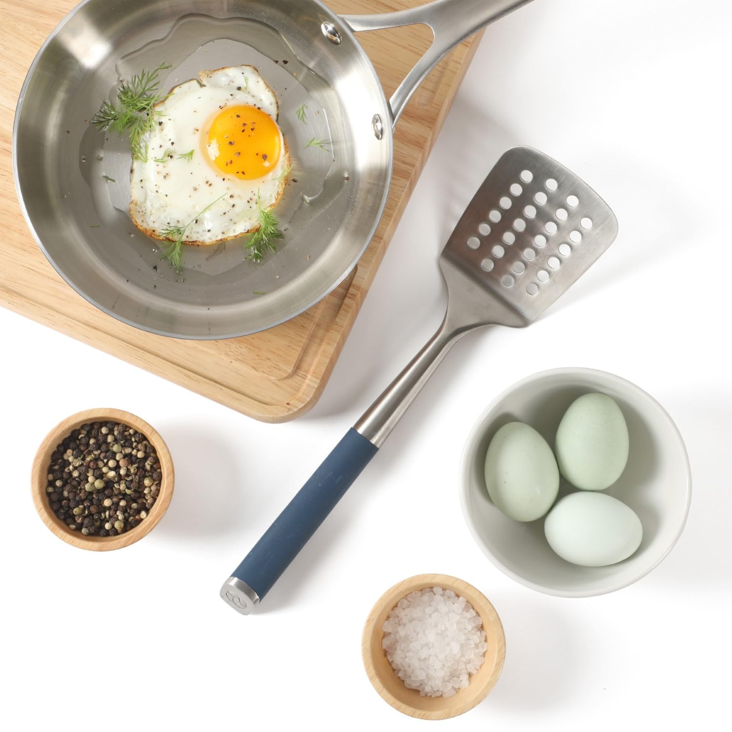 Calphalon Edge stainless steel construction highlights durability for everyday use.
