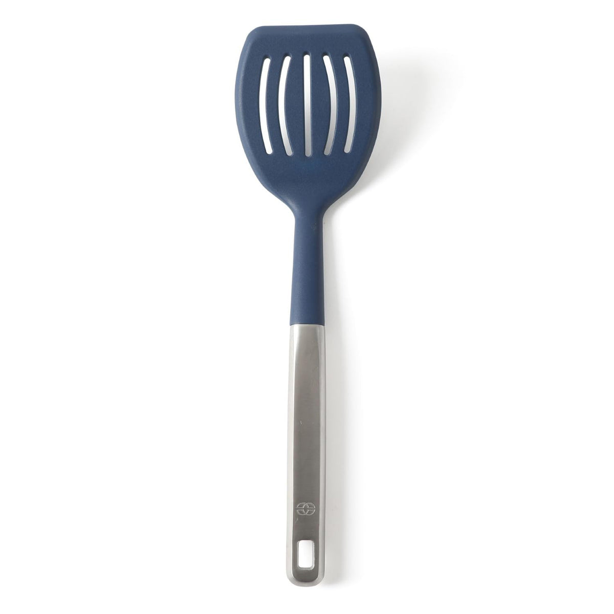 Calphalon Prime slotted turner with navy silicone head for nonstick protection