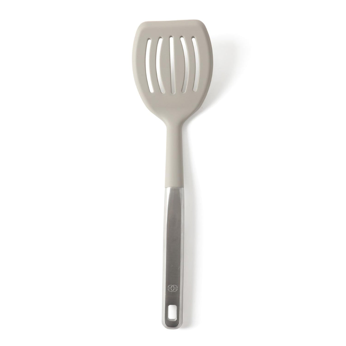 Calphalon Prime slotted turner with taupe silicone head for precise flipping and draining