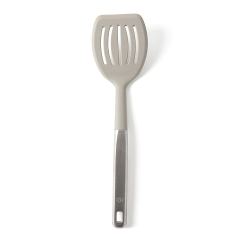 Calphalon Prime slotted turner with taupe silicone head for precise flipping and draining