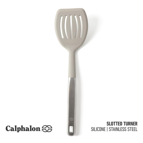 Calphalon Prime slotted turner front view with taupe silicone head for control