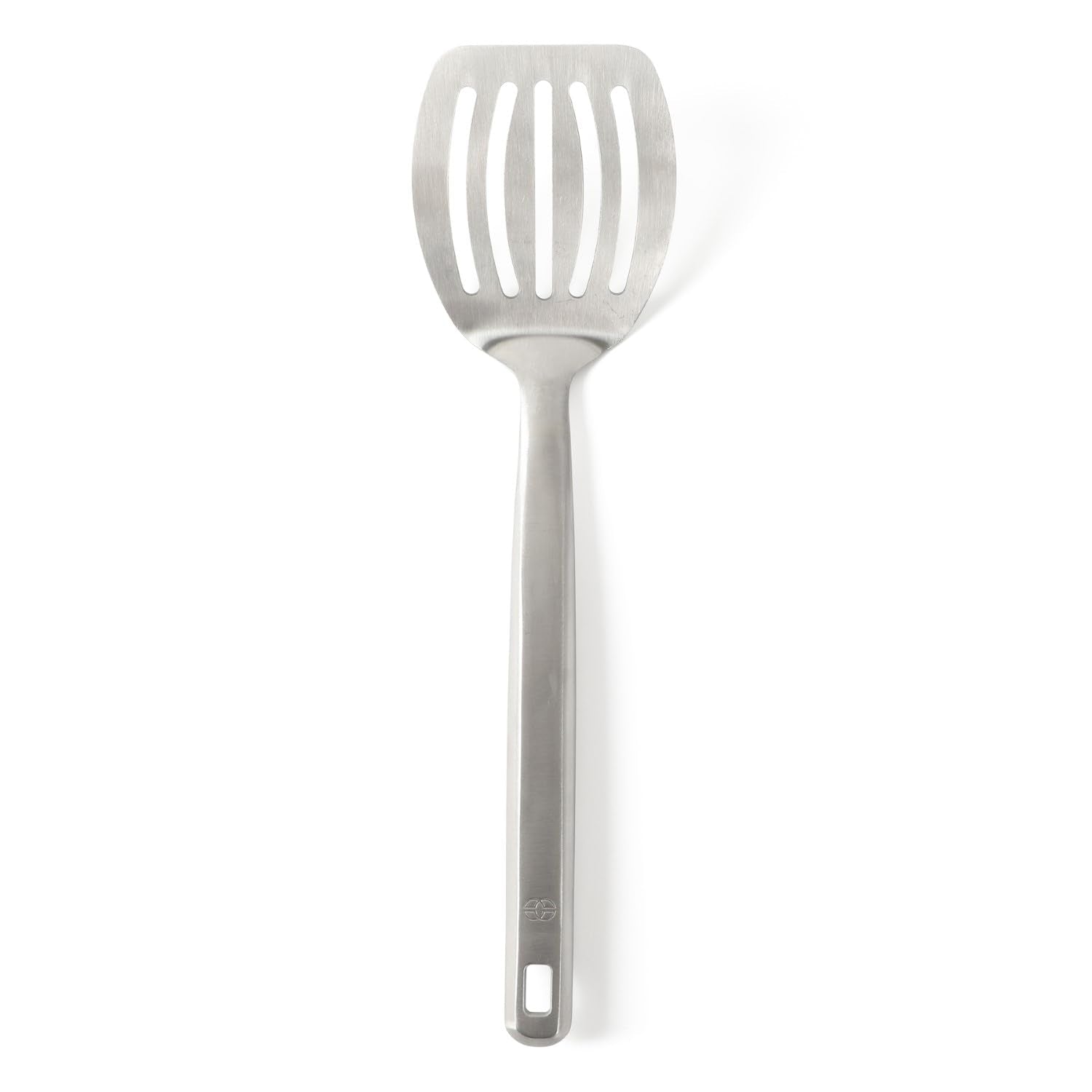 Calphalon Prime slotted turner blade enabling precise flipping with drainage.