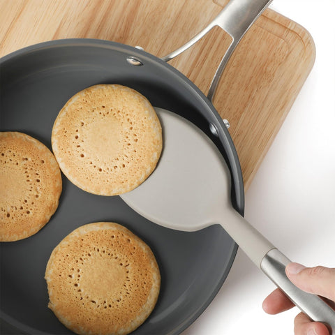 Calphalon Prime silicone head aids smooth turning on nonstick cookware