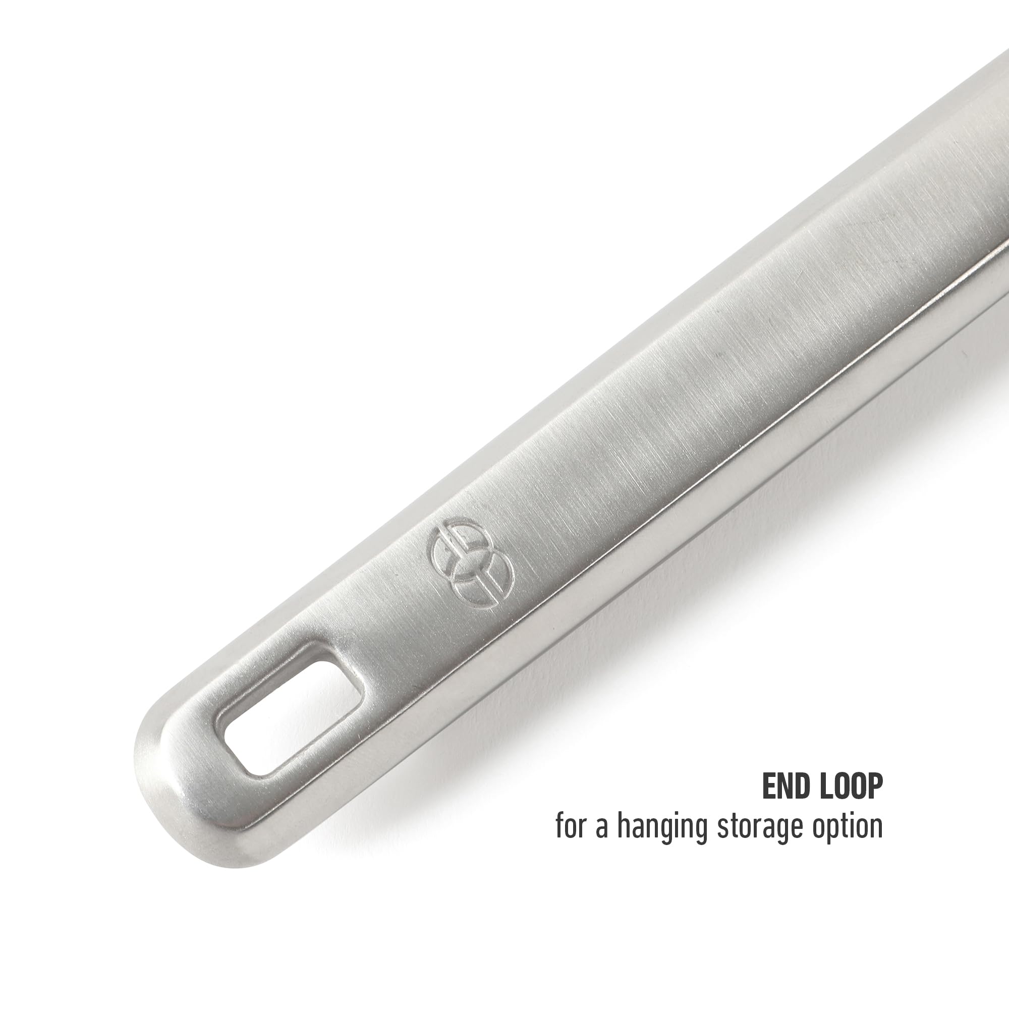 Calphalon Prime slotted turner rests on counter with clean lines and easy-clean appearance.