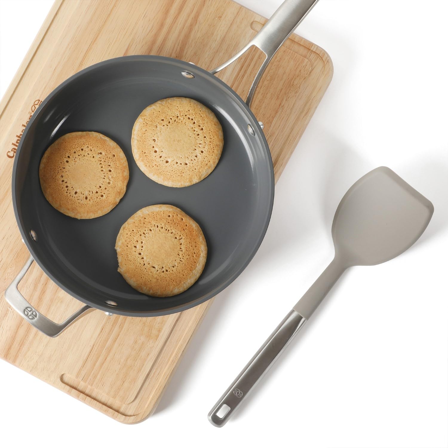 Calphalon Prime stainless steel handle delivers comfort during long cooking sessions