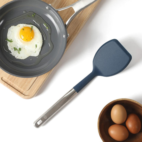 Calphalon Prime Turner protects cookware while sautéing with a nonstick-safe silicone head.