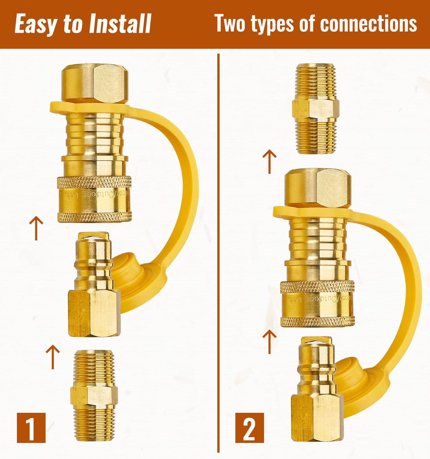 CALPOSE 3/8-inch NPT thread detail for standard gas hose compatibility.