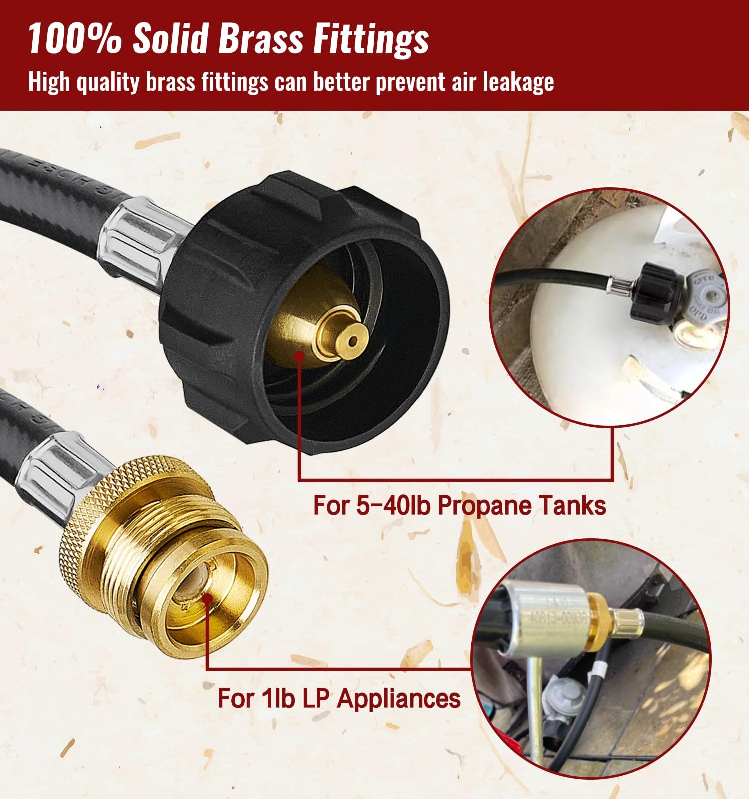 CALPOSE 5-40 lb tank compatibility supports larger fuel sources for outdoor cooking.