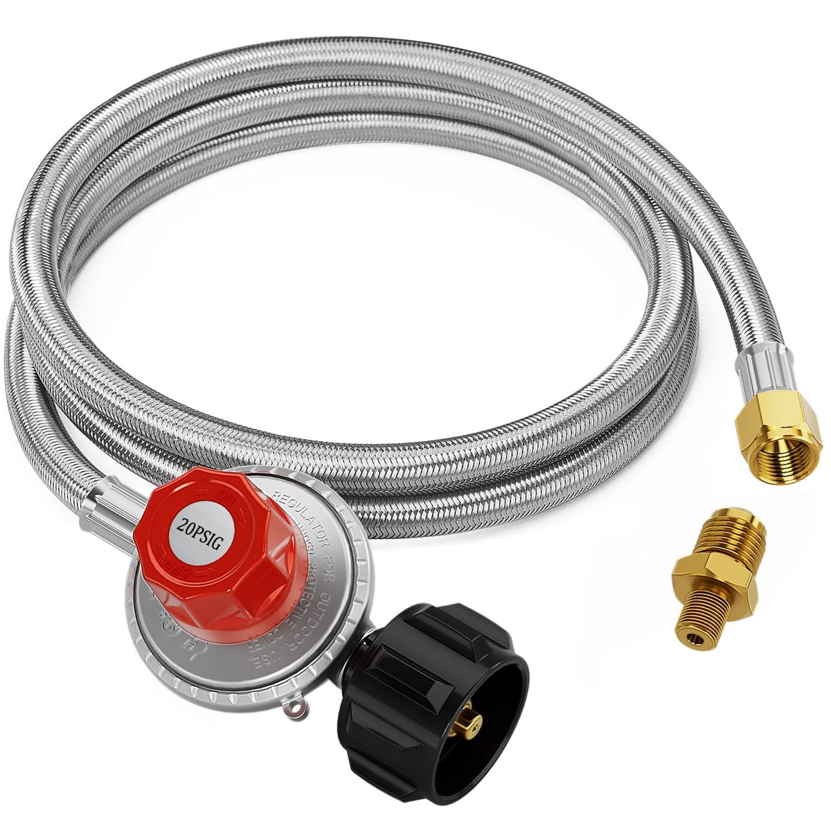 CALPOSE 5ft propane hose shown in outdoor grill setup for safe cooking.