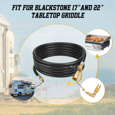 CALPOSE hose attached to Blackstone 17-22 inch griddles for portable cooking