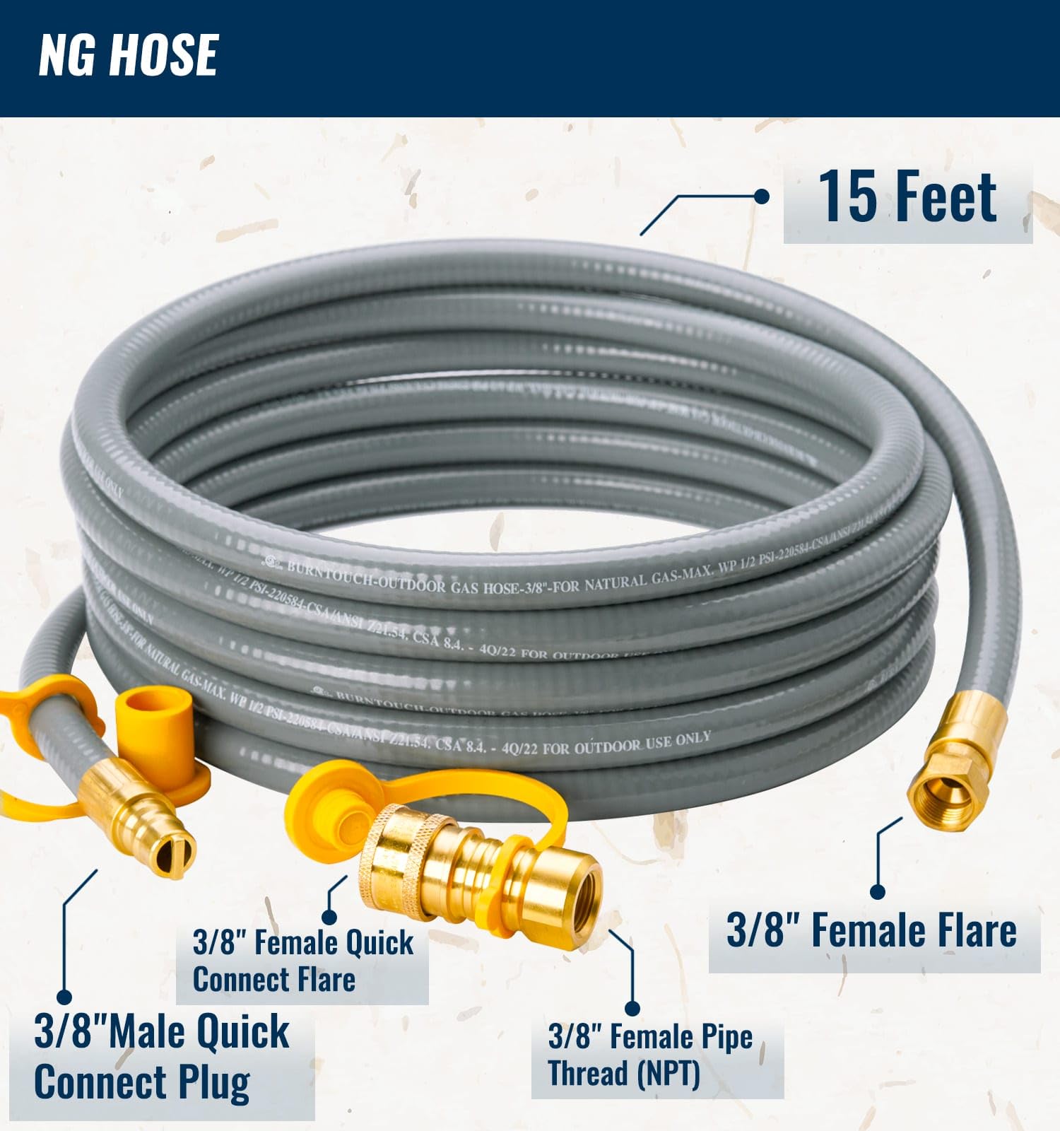 CALPOSE brass 3/8in quick-connect close-up for secure gas attachment.