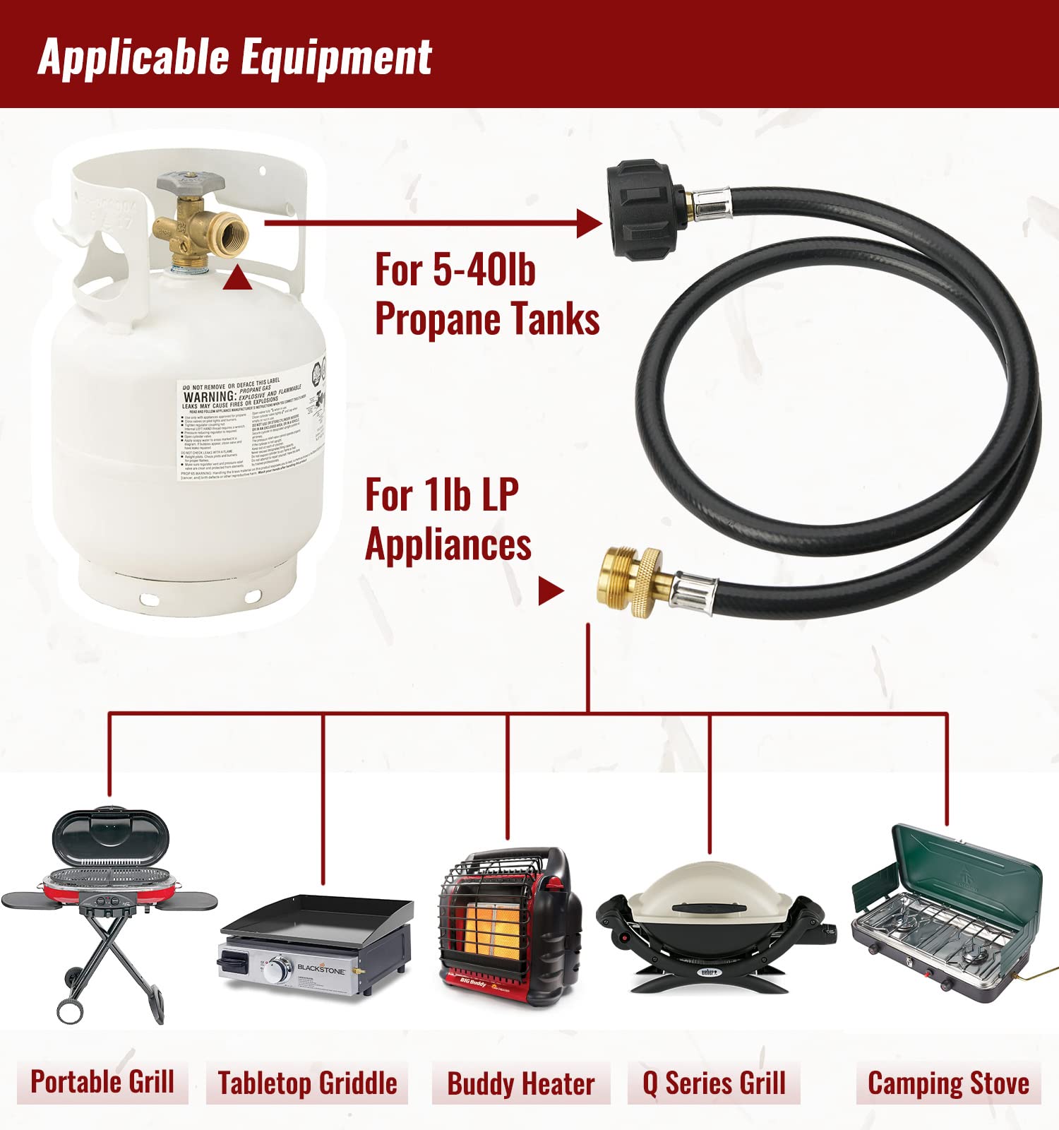 CALPOSE brass hose provides a leak-proof connection between grill and tank for reliability.