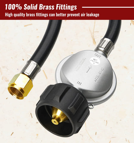 CALPOSE brass regulator ensures steady gas pressure for reliable flames.