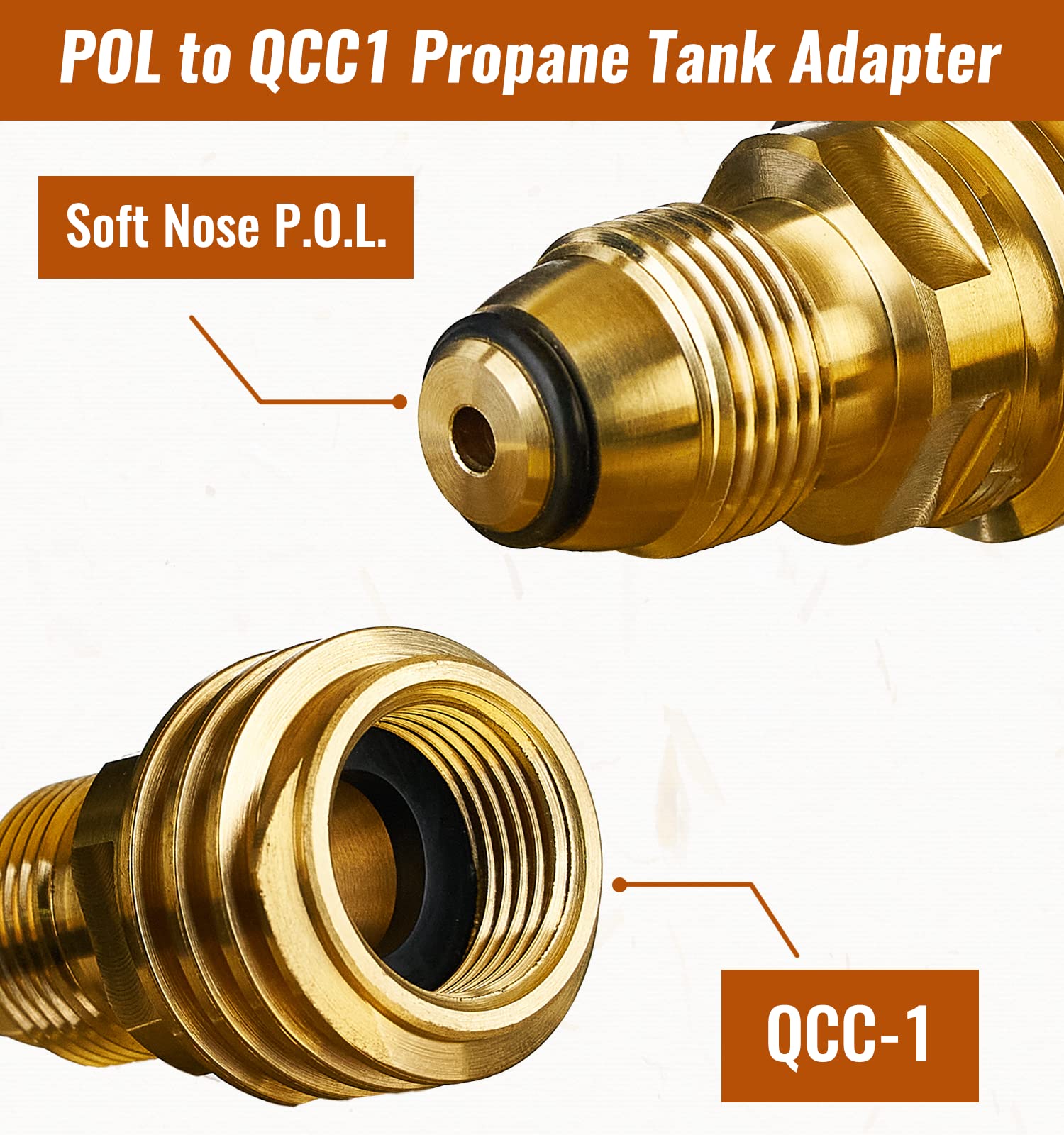 CALPOSE POL to QCC1 adapter, side view, compatible with BBQs and camping stoves