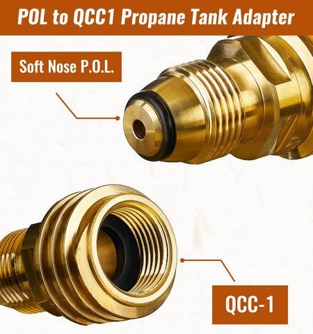 CALPOSE POL to QCC1 adapter, side view, compatible with BBQs and camping stoves