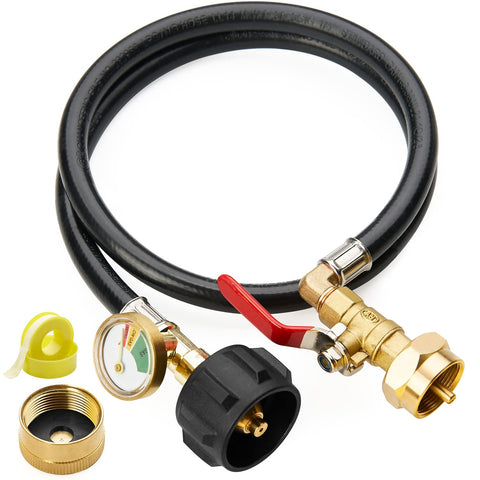 CALPOSE propane hose with gauge provides visible fuel level for safe refills.